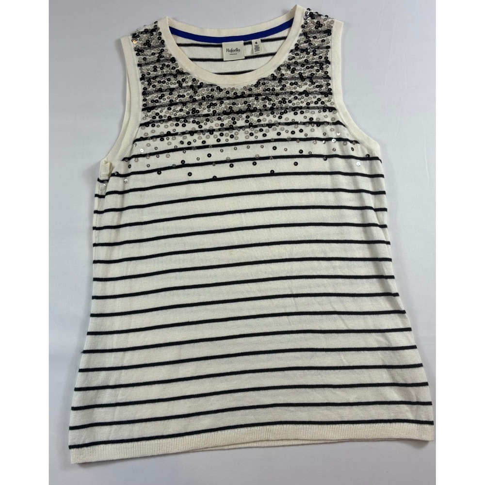 Rafaella Weekend Shell Tank Top Womens Medium White Blue Striped Sequin Good